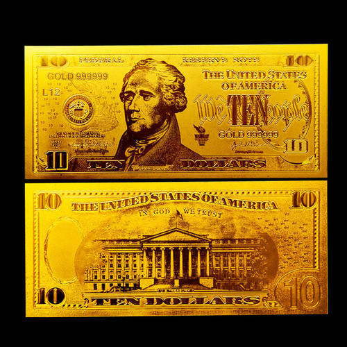 United States Of America 24 Kt 0.999 GOLD Foil $10 Dollar Bank Note