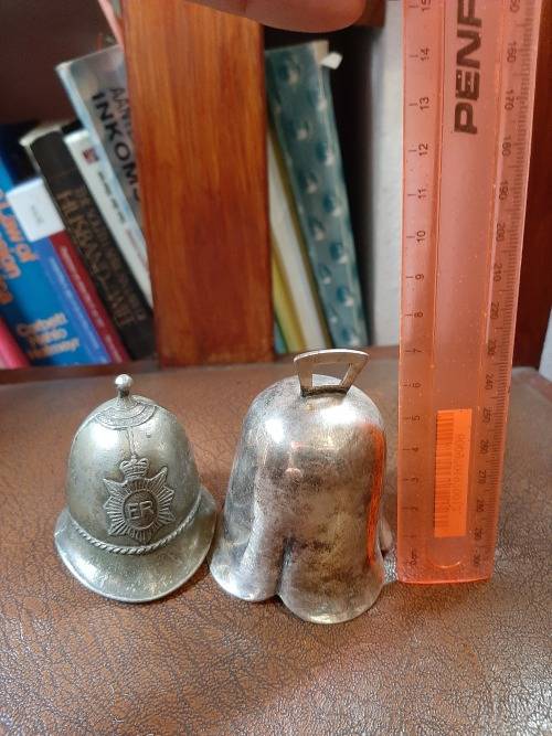 EXTREMELY COLLECTABLE VINTAGE CAST METAL ER  HELMET BELL AND SIVERPLATED TULIP BELL