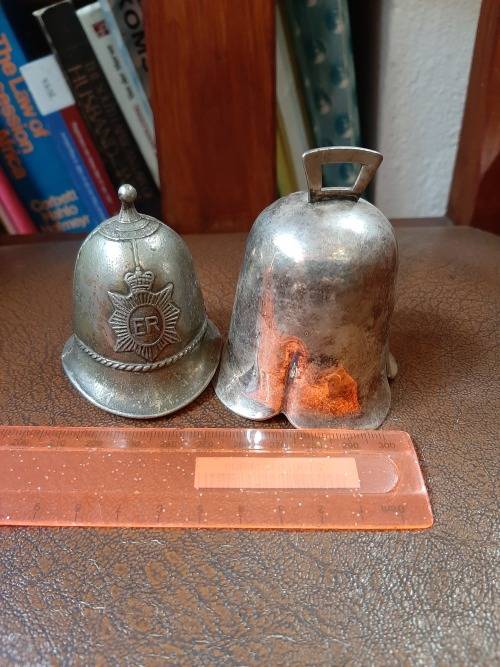 EXTREMELY COLLECTABLE VINTAGE CAST METAL ER  HELMET BELL AND SIVERPLATED TULIP BELL