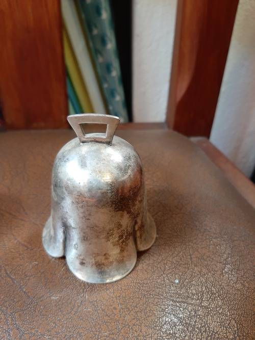 EXTREMELY COLLECTABLE VINTAGE CAST METAL ER  HELMET BELL AND SIVERPLATED TULIP BELL