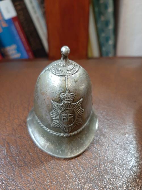 EXTREMELY COLLECTABLE VINTAGE CAST METAL ER  HELMET BELL AND SIVERPLATED TULIP BELL