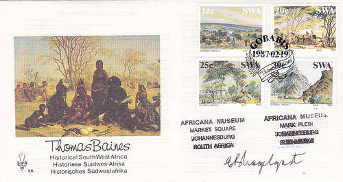 SWA PAINTINGS BY THOMAS BAINES SIGNED FDC + CONTROL BLOCKS