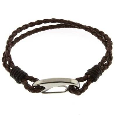 Mens  Brown Leather Bracelet With Stainless Steel Clasp