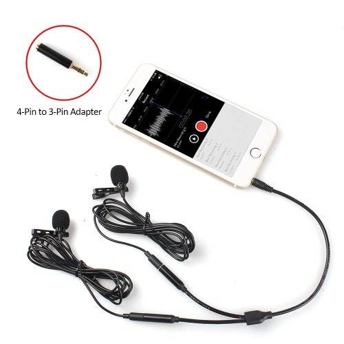 Dual Lavalier Mics-MAONO AU404 Lapel Clip-on Mini Omnidirectional Vocal Condenser Interview Micropho
