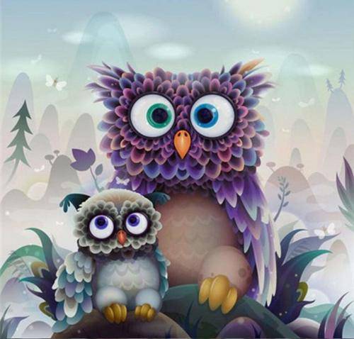 DIY 5D Diamond Painting by Number Kit, Two Owls Crystal Rhinestone Embroidery Cross Stitch Arts Craf