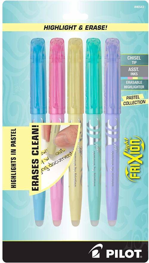 Pilot FriXion Light Pastel Collection Erasable Highlighters Set of 5 Yellow Pink Green Purple Blue;
