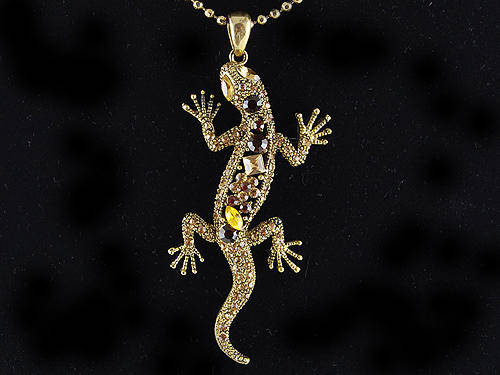 Golden Rhinestone Lizard Pendant Necklace