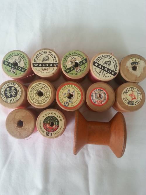 13 ASSORTED VINTAGE WOODEN COTTON REELS