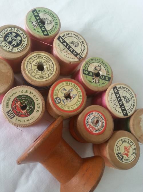 13 ASSORTED VINTAGE WOODEN COTTON REELS