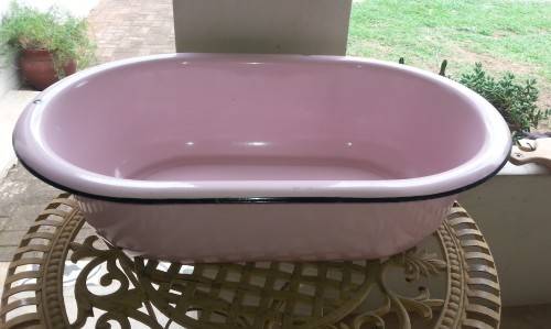 RARE PINK FRENCH ENAMEL BABY BATH/ BASIN - BEAUTIFUL CONDITION