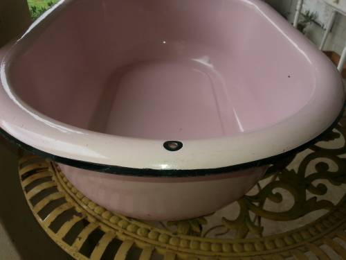 RARE PINK FRENCH ENAMEL BABY BATH/ BASIN - BEAUTIFUL CONDITION