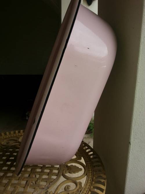 RARE PINK FRENCH ENAMEL BABY BATH/ BASIN - BEAUTIFUL CONDITION