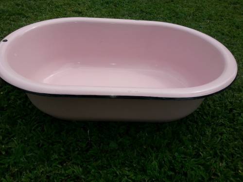 RARE PINK FRENCH ENAMEL BABY BATH/ BASIN - BEAUTIFUL CONDITION