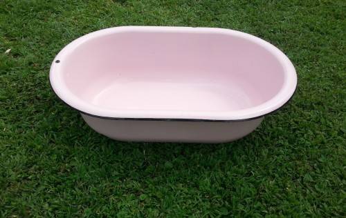 RARE PINK FRENCH ENAMEL BABY BATH/ BASIN - BEAUTIFUL CONDITION