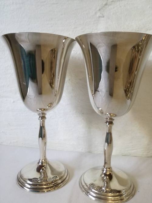 2 X SILVER PLATED WINE GOBLETS - LOVELY CONDITION