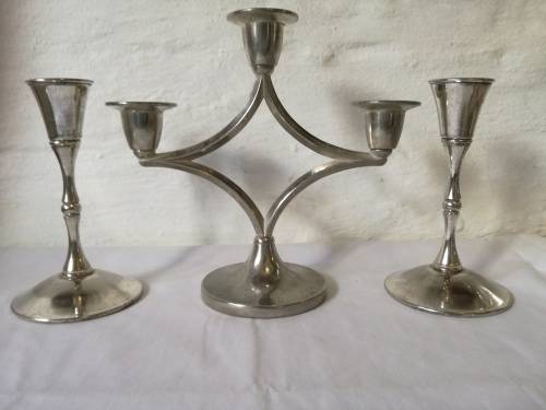 3 X SILVER PLATED CANDLE STICKS - SHABBY CHIC