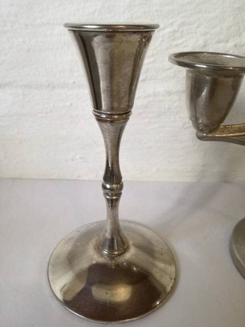 3 X SILVER PLATED CANDLE STICKS - SHABBY CHIC