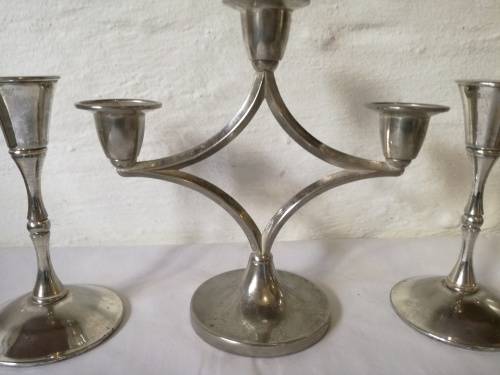 3 X SILVER PLATED CANDLE STICKS - SHABBY CHIC