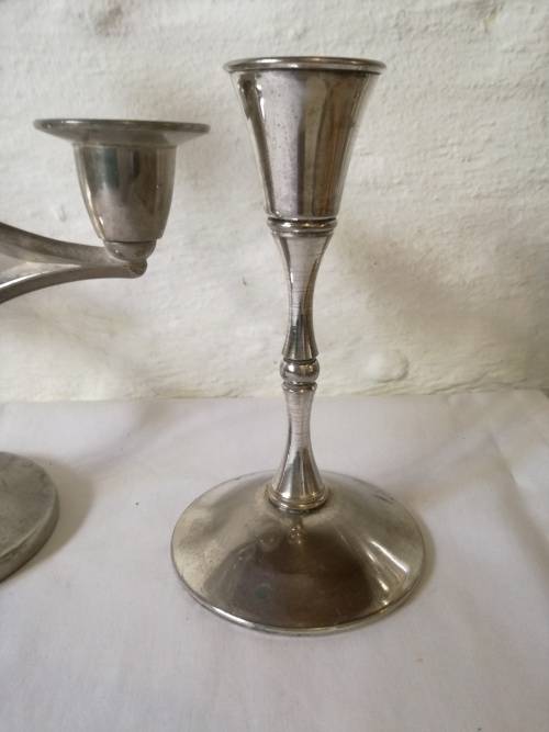 3 X SILVER PLATED CANDLE STICKS - SHABBY CHIC