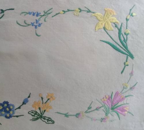 VINTAGE EMBROIDERED LINEN TRAY CLOTH
