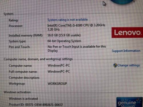 LENOVO M910S DESKTOP INTEL CORE I5-6TH GEN 16GB MEMORY 500GB HARD DRIVE - Brand New