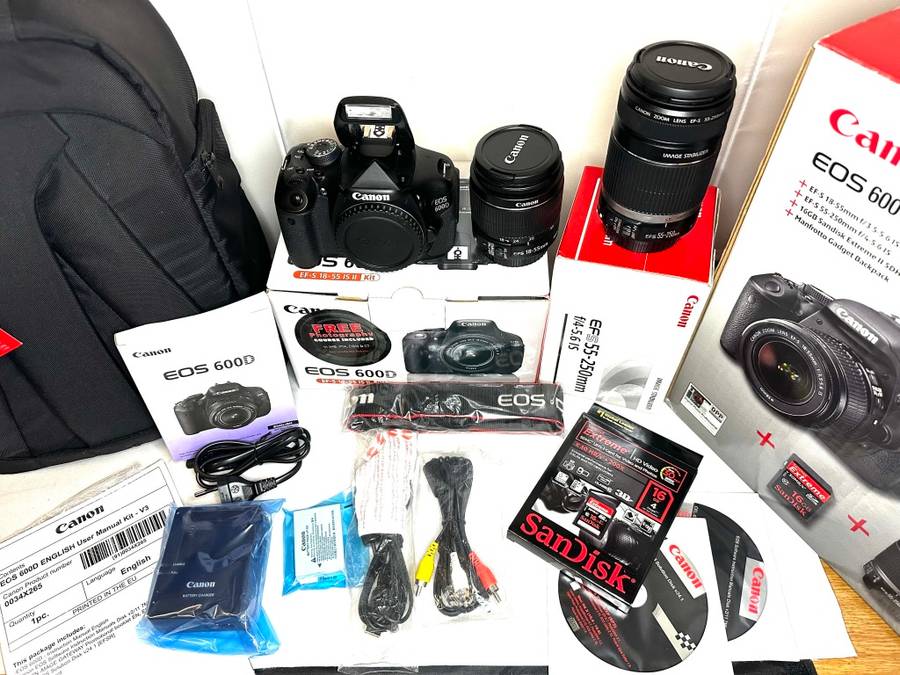 Canon EOS 600D DSLR Camera with Canon EFS 18-55mm AF/MF macro Lens  Canon EFS 55-250mm Zoom Lens Ori