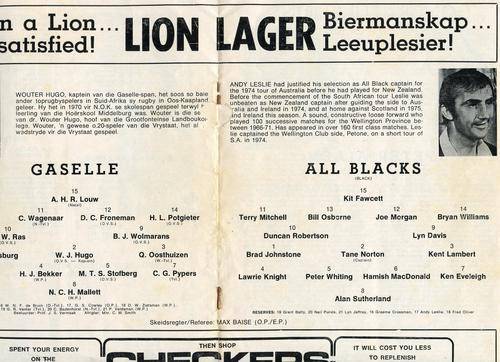 Gazelles v All Blacks 1976