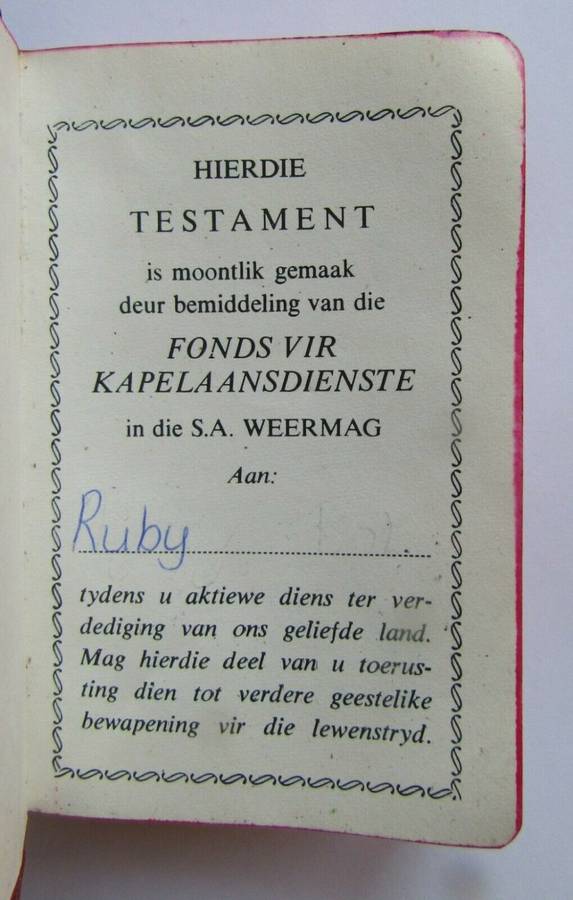1983 SADF Chaplain Service Afrikaans Pocket Bible