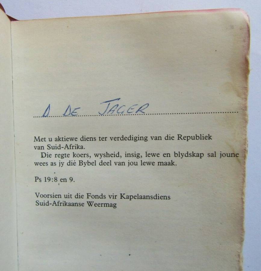 1986 SADF Chaplain Service Afrikaans Pocket Bible