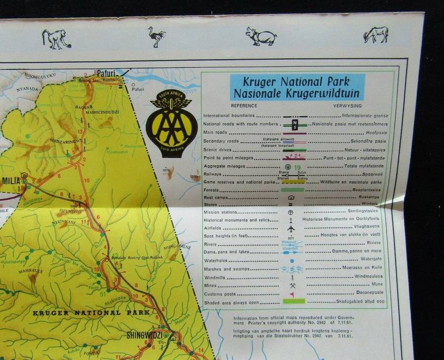 1967 AA Kruger National Park Reference and Route Map Foldout Booklet