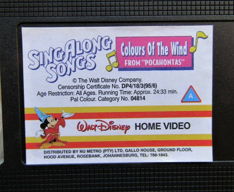 Sing Along Songs - Colours of the Wind - Disney VHS Tape (1995)