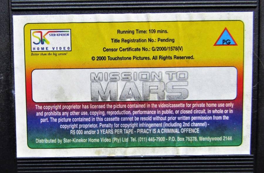 Mission to Mars - Tim Robbins - Sci Fi VHS Tape (2000)