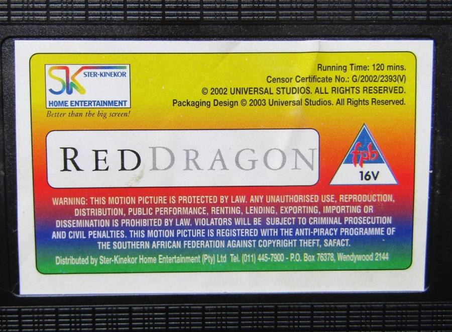Red Dragon - Anthony Hopkins - Thriller VHS Tape (2002)