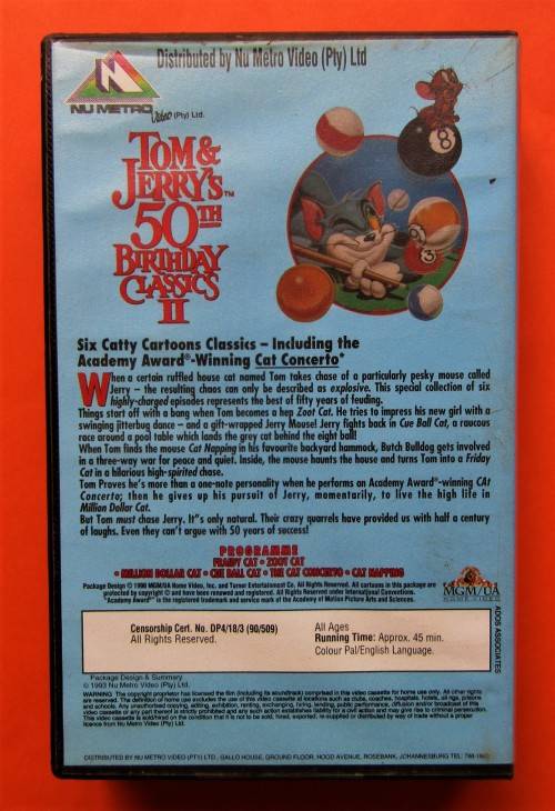 Tom & Jerry`s 50th Birthday Classics II - Cartoon VHS Tape (1993)