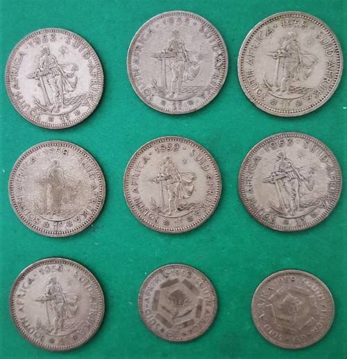 7 SA Shilling and 2 SA Sixpence Coins - 50% Silver