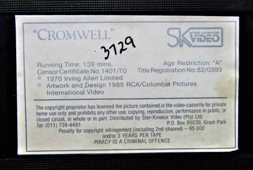 Cromwell - Richard Harris - VHS Video Tape (1985)