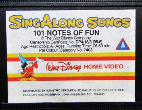 SingAlong Songs: 101 Notes of Fun - Walt Disney VHS Tape (1995)