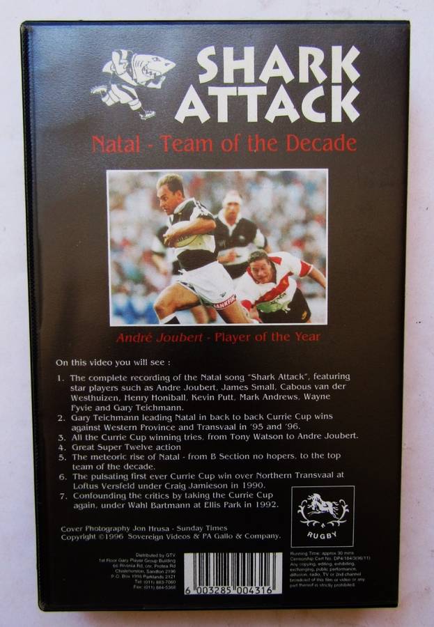 Shark Attack Natal Rugby VHS Video Tape (1996)