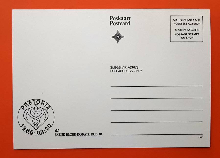 4 SA Blood Donor Postcards from 1986