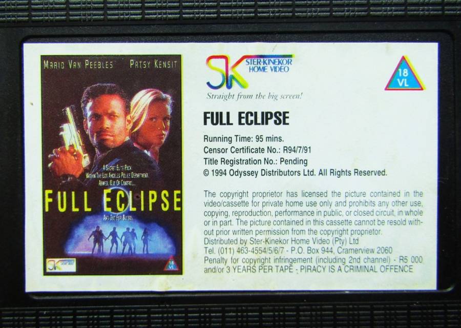 Full Eclipse - Mario van Peebles - Werewolf Movie VHS Tape (1994)