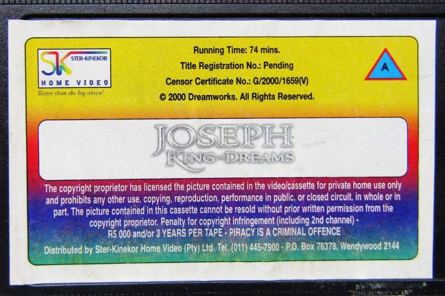 Joseph King of Dreams - VHS Video Tape (2000)