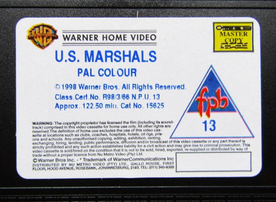 U.S. Marshals - Tommy Lee Jones - Movie VHS Tape (1998)