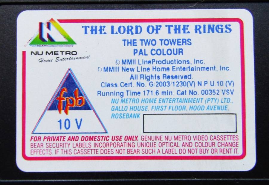 Lord of the Rings - The Two Towers - Movie VHS Tape (2003)