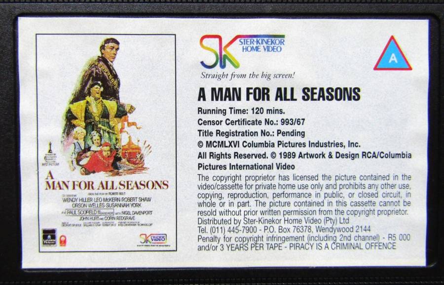 A Man for All Seasons - Paul Scofield - Movie VHS Tape (1989)