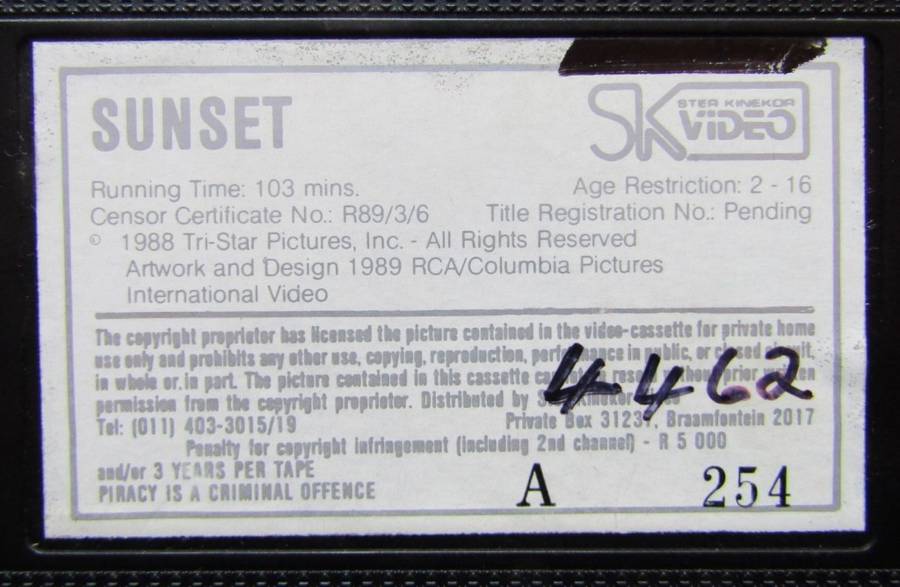 Sunset - Bruce Willis - Movie VHS Tape (1989)