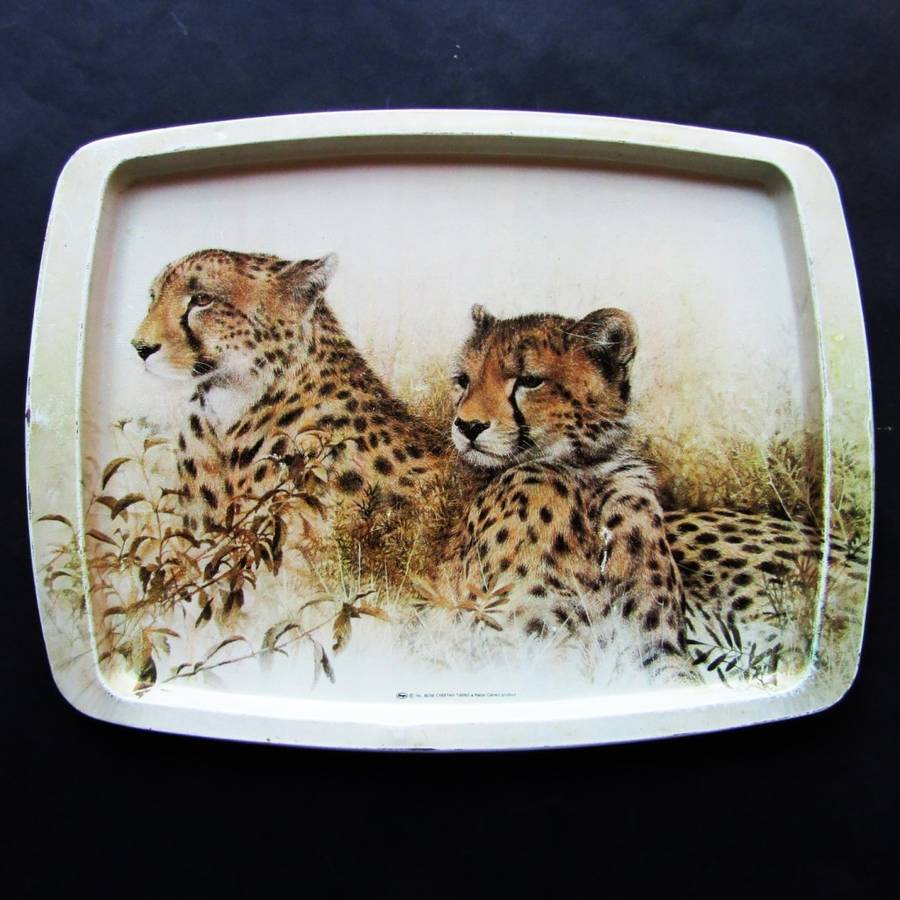 Old Cheetah Twins Metal Bar Tray