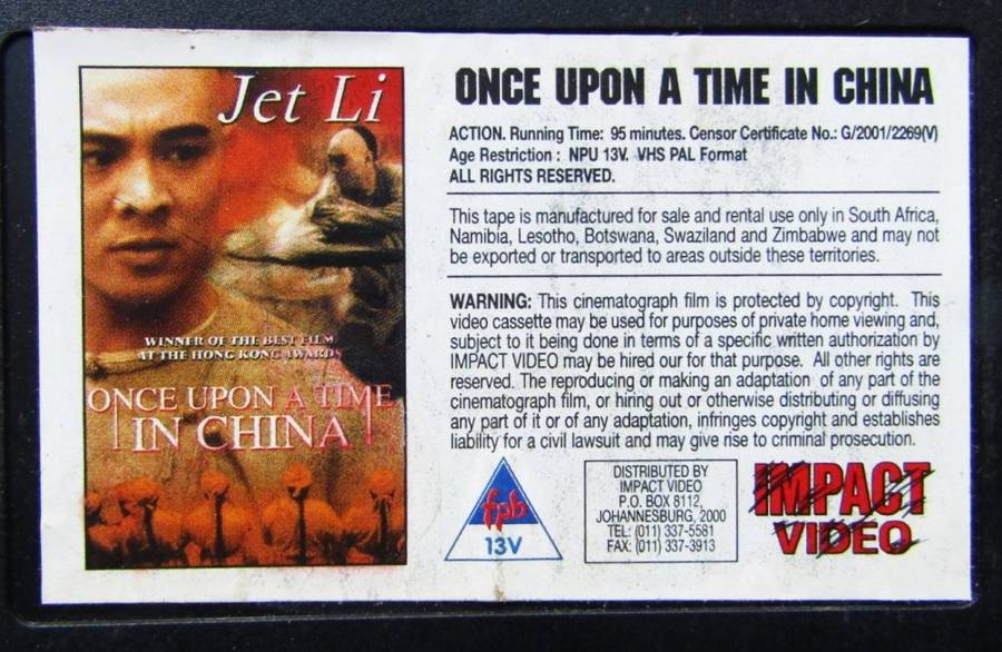 Once Upon a Time in China - Jet Li - Movie VHS Tape (2001)