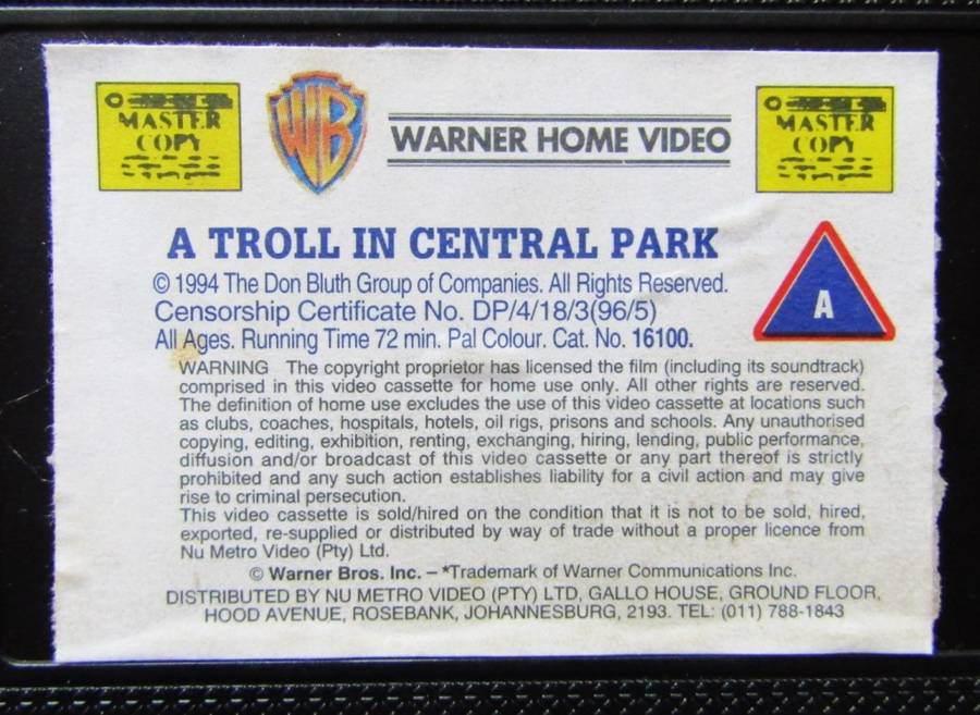 A Troll in Central Park - Movie VHS Tape (1996)