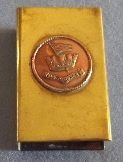 Old Royal Navy HMS Pembroke Metal Match Box Holder