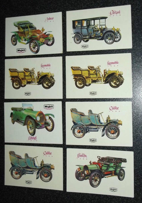 8 Old Mobil Oil Veteran Cars Bilingual Advertising Trading Cards